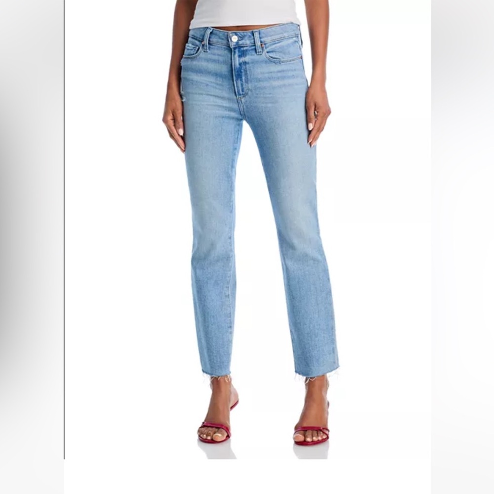 Paige Light Wash Ankle Jeans Cindy Crop Denim 31 Distressed Raw Hem